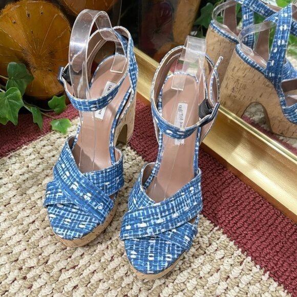 TABITHA SIMMONS Elena Crisscross Platform Wedge Sandals in Blue Size 39.5 / US 9 - Picture 3 of 14